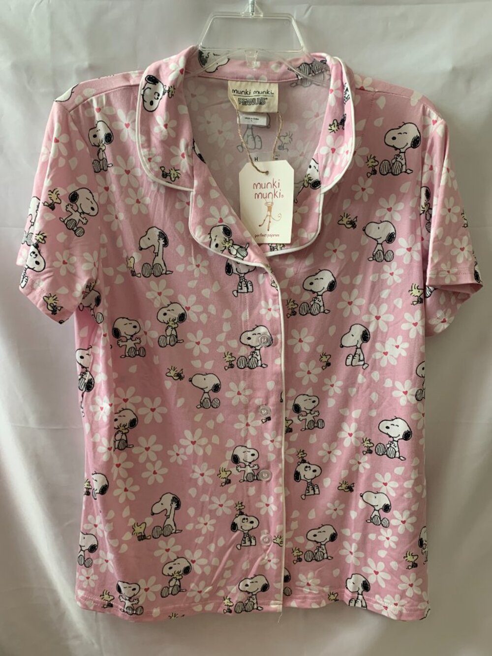 MUNKI MUNKI PEANUTS Snoopy Daisy Short Pajamas Set in Pink/White Sz LARGE - Picture 2 of 4